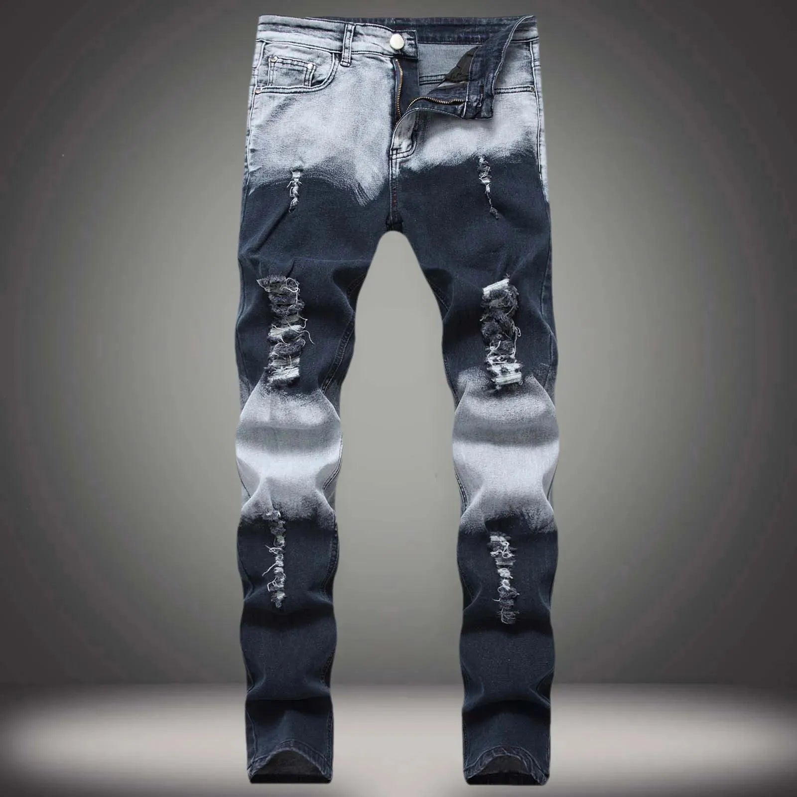 2025 American Men Summer Patchwork Denim Pants Ripped Cropped Skinny Trouser Ankle-Length Slim Fit Casual Distressed Jeans - Pylnam