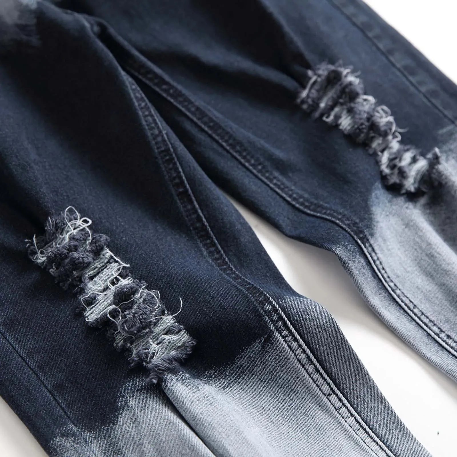 2025 American Men Summer Patchwork Denim Pants Ripped Cropped Skinny Trouser Ankle-Length Slim Fit Casual Distressed Jeans - Pylnam