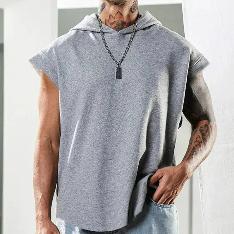 New Men's Fitness Pullover Sports Casual Tank Top Sleeveless Hooded Vest Loose Top - Pylnam