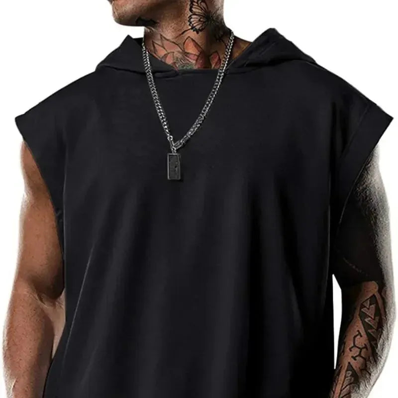 New Men's Fitness Pullover Sports Casual Tank Top Sleeveless Hooded Vest Loose Top - Pylnam