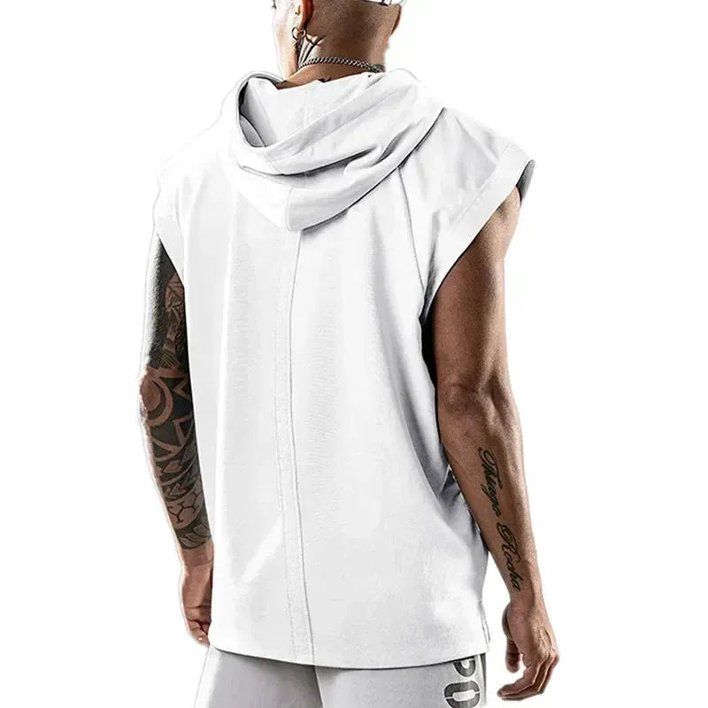 New Men's Fitness Pullover Sports Casual Tank Top Sleeveless Hooded Vest Loose Top - Pylnam