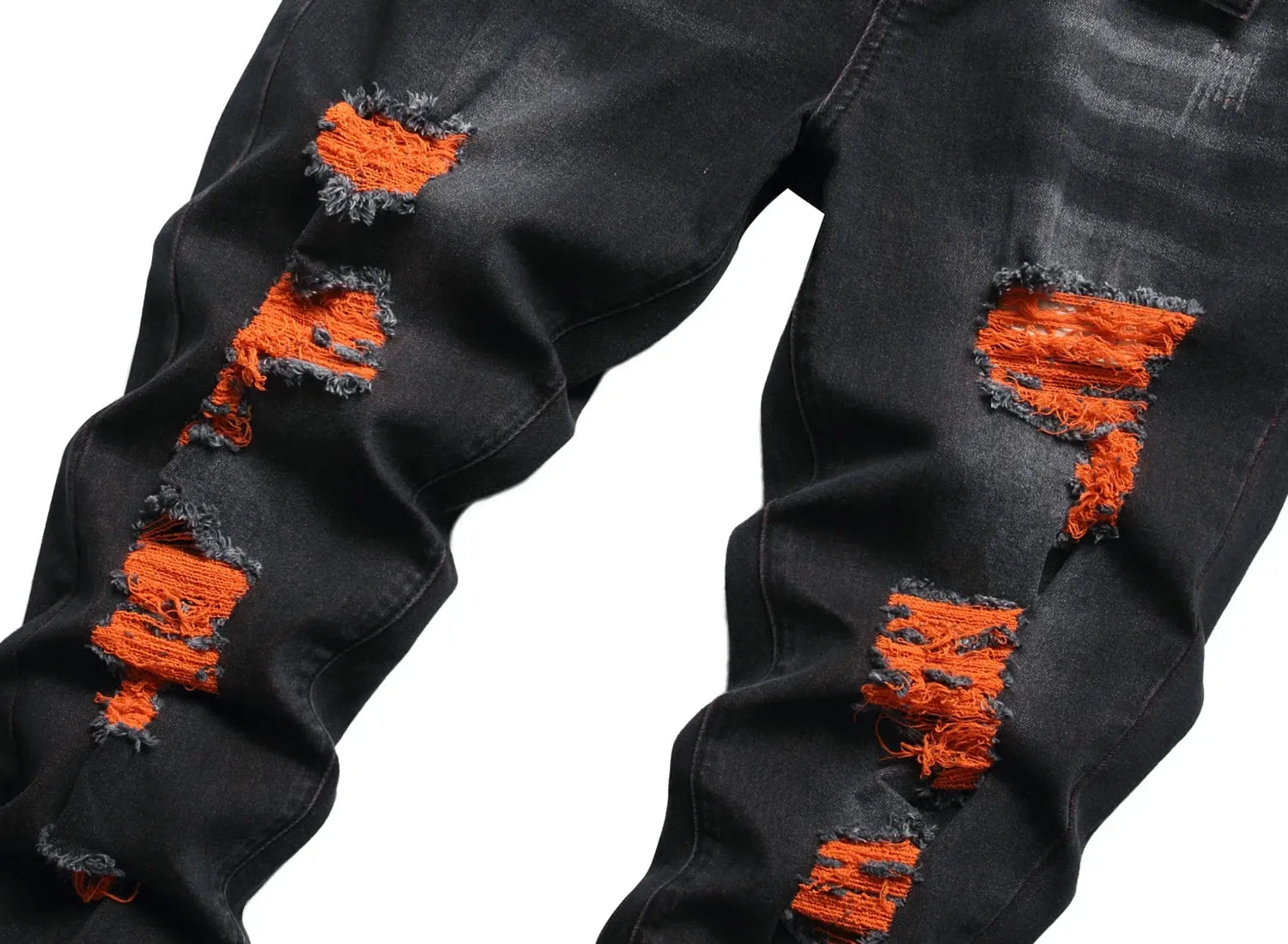 Men's black distressed jeans Men's orange distressed long pants Casual party stretch denim long pants 511 - Pylnam