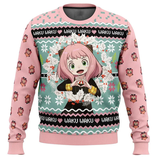 Anya Forger Waku Waku Spy X Family Ugly Christmas Sweater Gift Santa Claus Pullover Men Sweatshirt And Top Autumn And Winter Cl - Pylnam