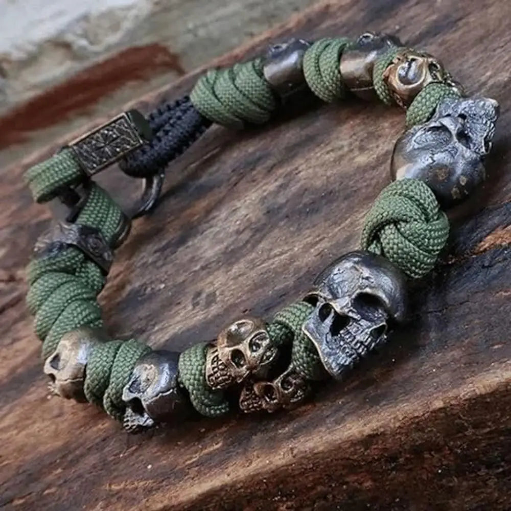 Handmade Skull Paracord Bracelet - Stylish Punk Hiphop Woven Accessory for Men - Pylnam