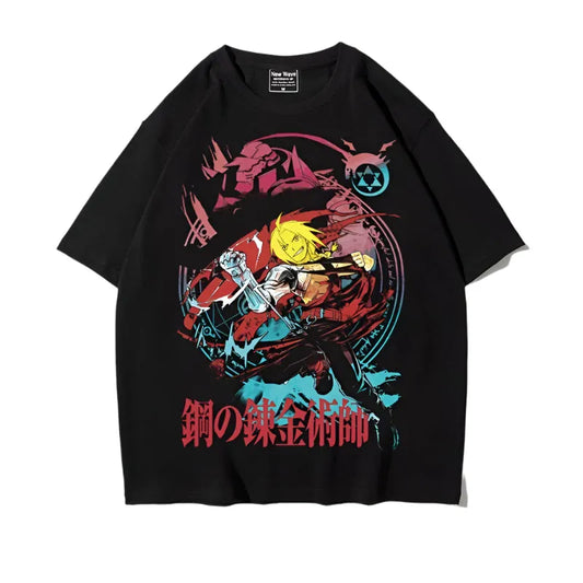 Anime-Style Graphic Drop-Shoulder Tee with Half Sleeves