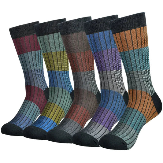 5Pairs Men's Colored Cotton Socks, Casual and Happy Dress Socks, Fashionable socks, Suitable for all seasons - Pylnam