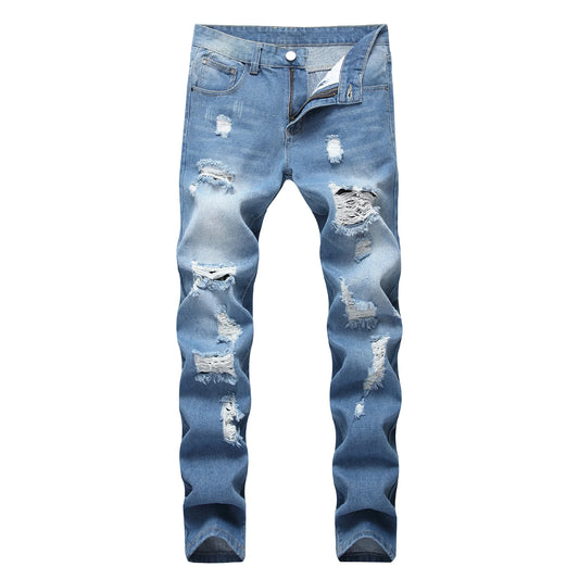 Men's Denim Jeans Ripped Straight Fit Jeans for Men Casual party cowboy long pants 403 - Pylnam