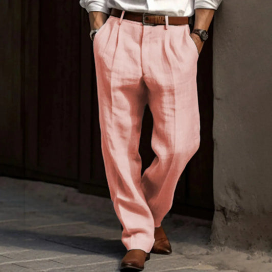 Man Pants Casual pantalones hombre Front Pocket Wide Leg Pants Elastic Waist Belt Loose Comfortable breathable Daily Pants - Pylnam