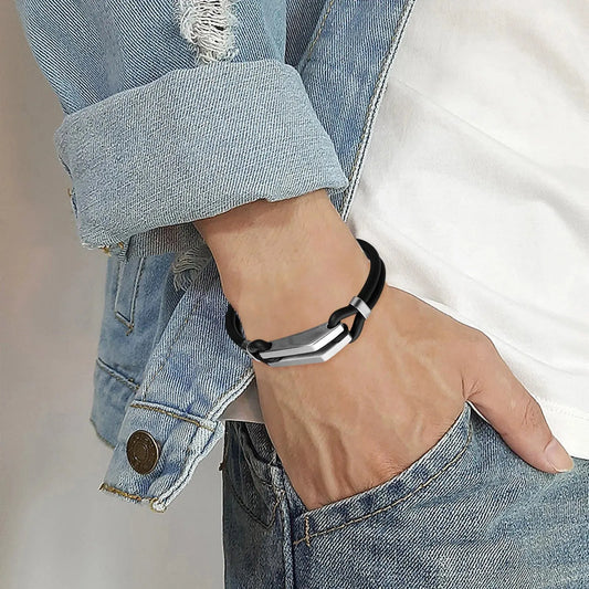 Trendy Black Stainless Steel Jewelry Bracelets for Men