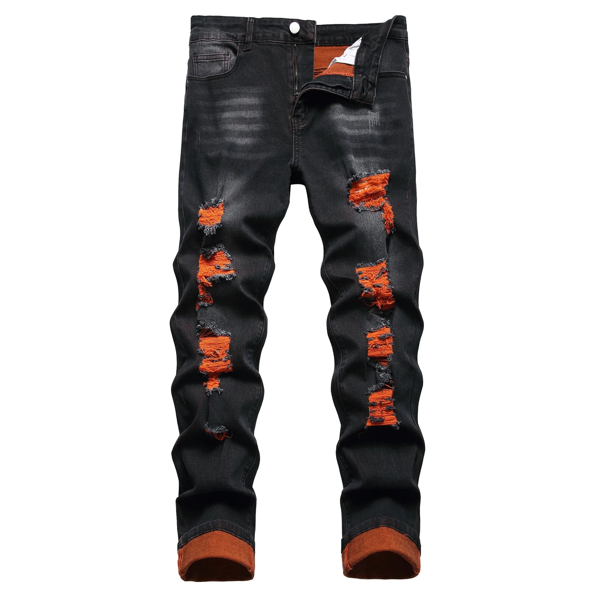 Men's black distressed jeans Men's orange distressed long pants Casual party stretch denim long pants 511 - Pylnam