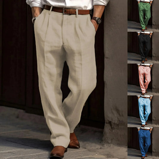 Man Pants Casual pantalones hombre Front Pocket Wide Leg Pants Elastic Waist Belt Loose Comfortable breathable Daily Pants - Pylnam