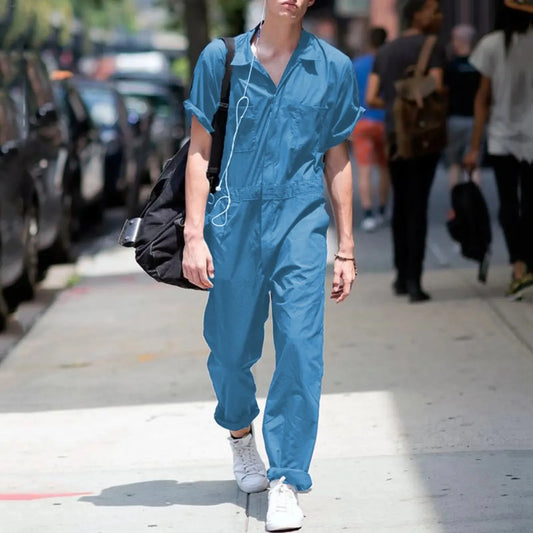 Men Summer Lightweight Jumpsuit Comfortable Lapel Solid Jumpsuits Casual Short Sleeve Olive Linen Pants Cool Breathable Pants - Pylnam