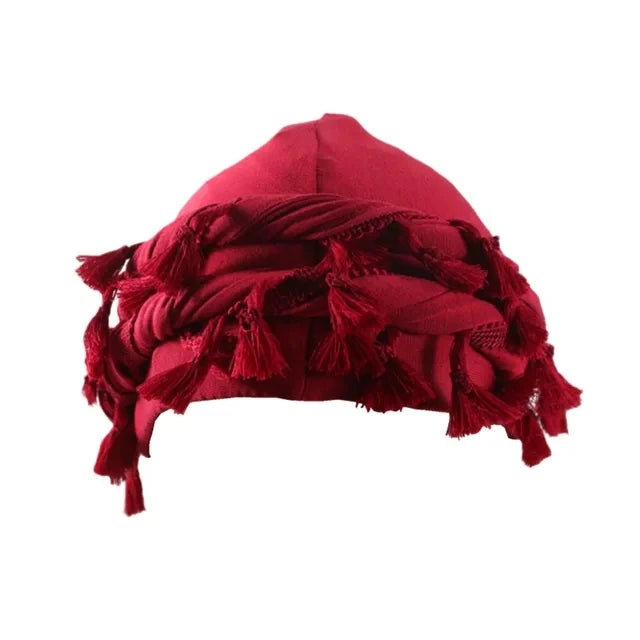 Unisex Cotton Bandana Beanie Cap with Punk Burr Trim and Twisted Tail Fringe - Casual Solid Color Docker Hat for All Seasons 2024 - Pylnam