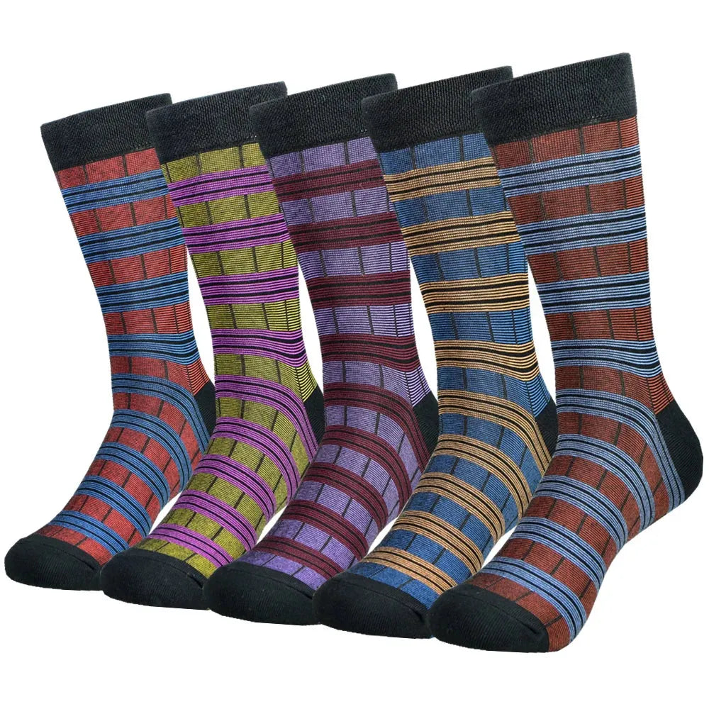 5Pairs Men's Colored Cotton Socks, Casual and Happy Dress Socks, Fashionable socks, Suitable for all seasons - Pylnam