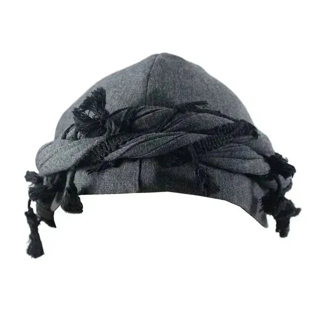 Unisex Cotton Bandana Beanie Cap with Punk Burr Trim and Twisted Tail Fringe - Casual Solid Color Docker Hat for All Seasons 2024 - Pylnam