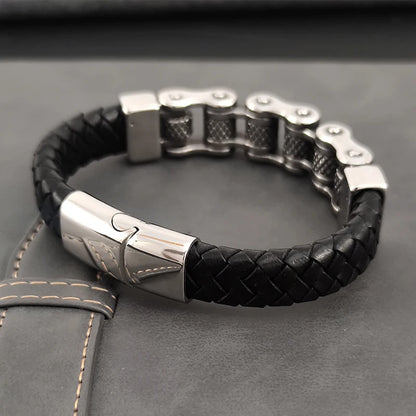 Punk-Inspired Classic Leather and Stainless Steel Multi-Layer Bracelet for Men with Magnetic Clasp - Pylnam