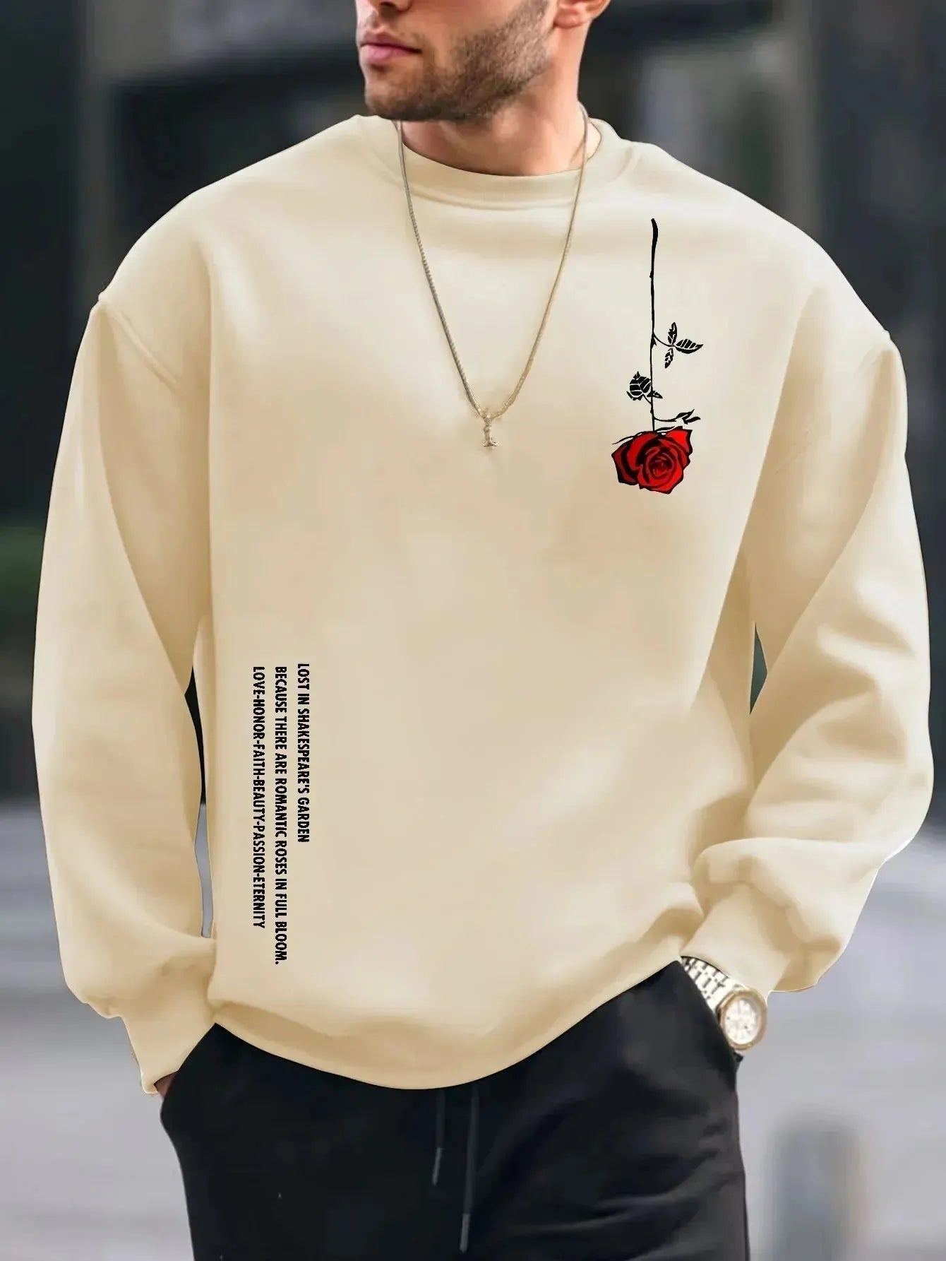 Chic Men's Floral Rose Fleece Pullover for Cozy Fall/Winter Style