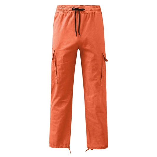 High Waist Orange Cargo Pants for Men with Pockets