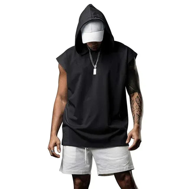 New Men's Fitness Pullover Sports Casual Tank Top Sleeveless Hooded Vest Loose Top - Pylnam