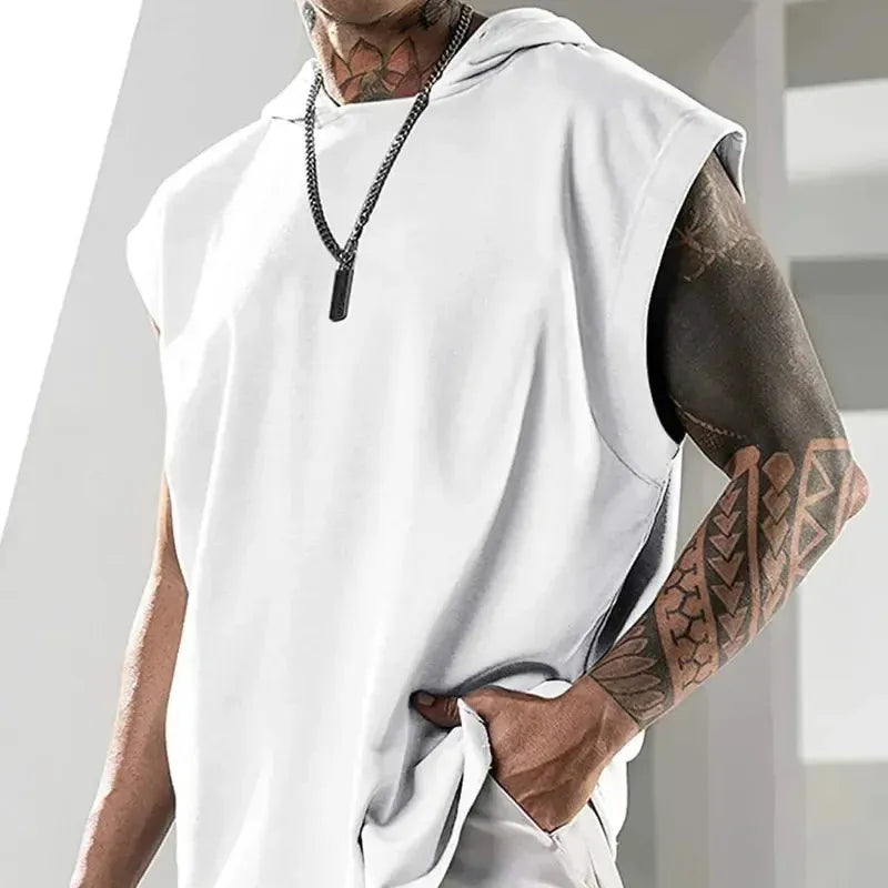 New Men's Fitness Pullover Sports Casual Tank Top Sleeveless Hooded Vest Loose Top - Pylnam