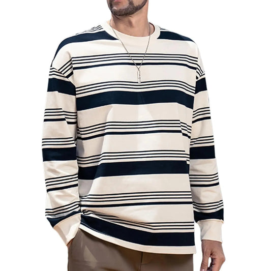 Stylish Vintage Stripe Heavy Cotton Tee for Men