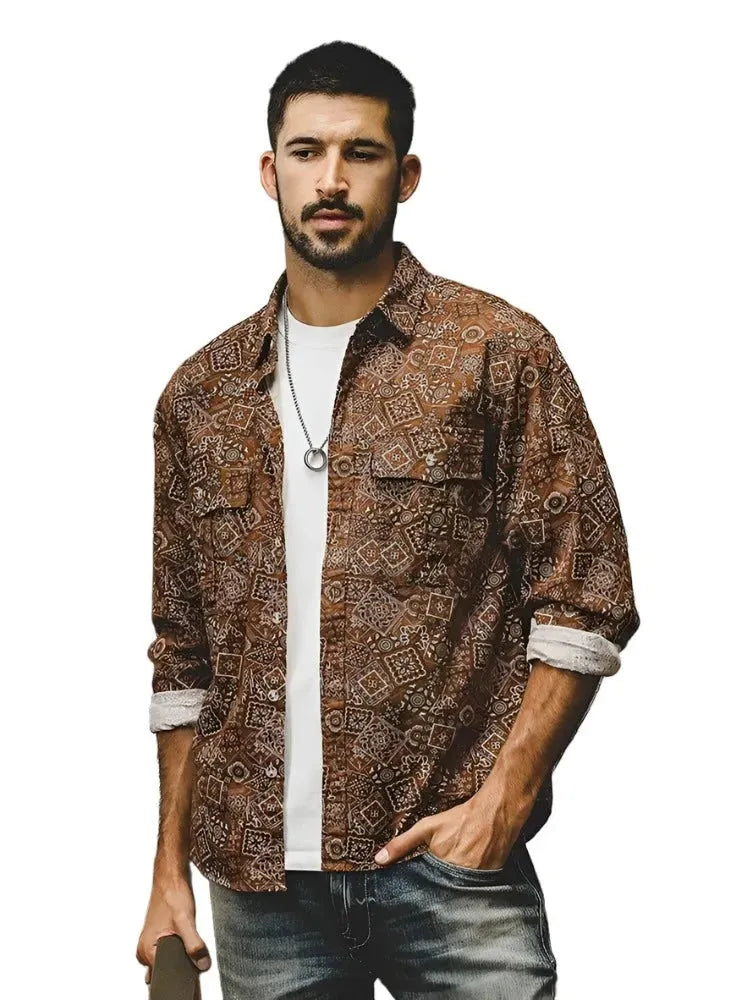 Artistic Floral Long Sleeve Casual Shirt - Pylnam