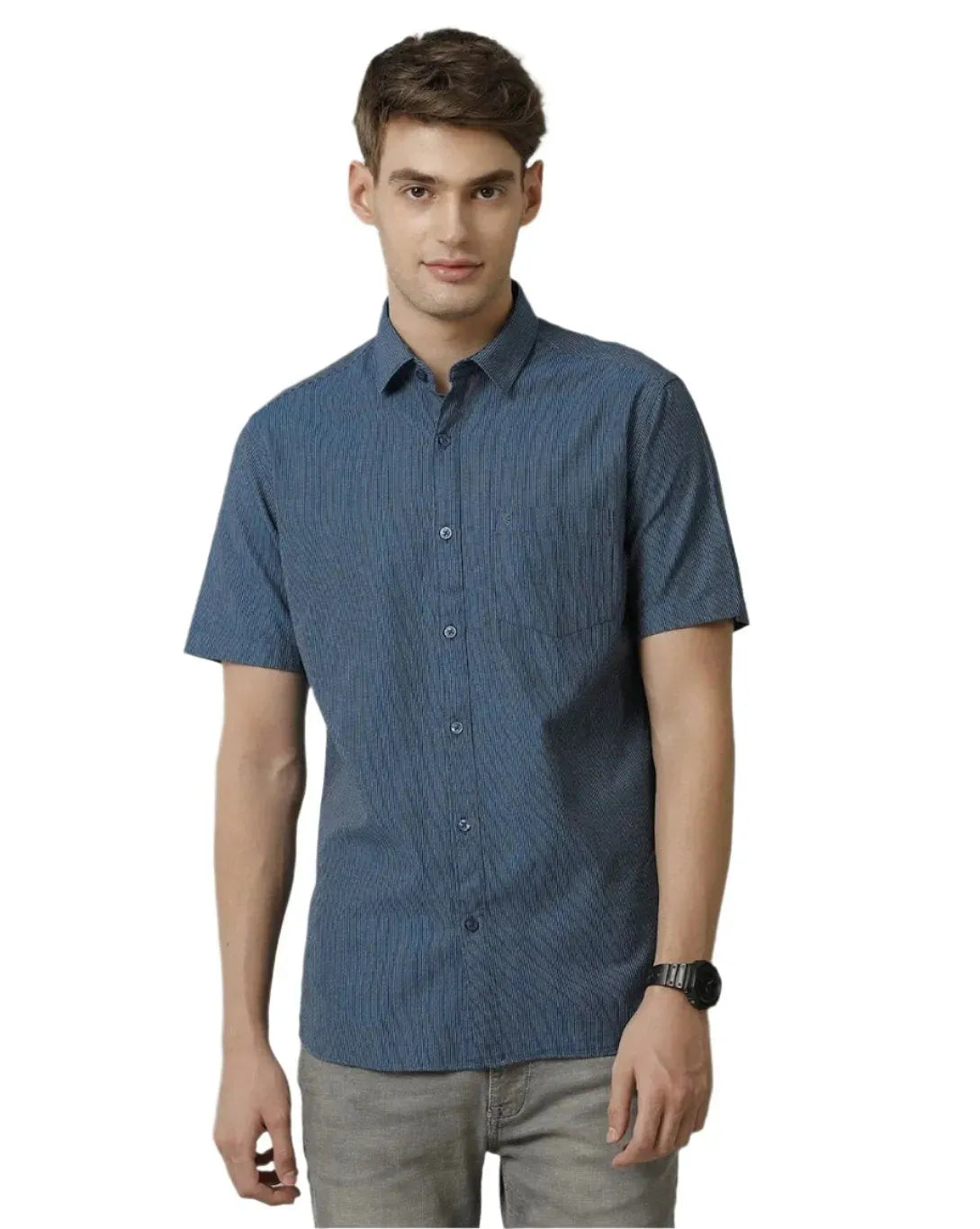 Blue Striped Modern Fit Short Sleeve Polo - Pylnam