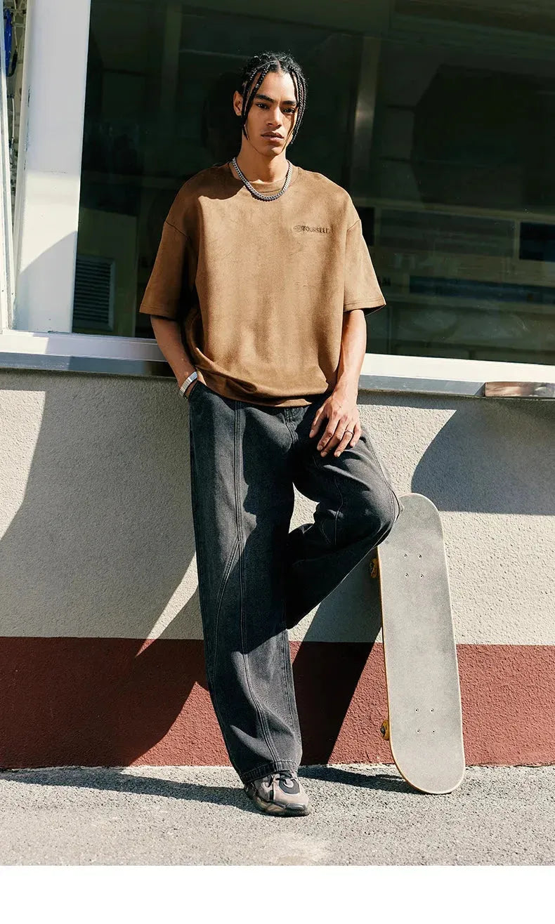 Boldly Soft Embroidered Suede Tee - Pylnam