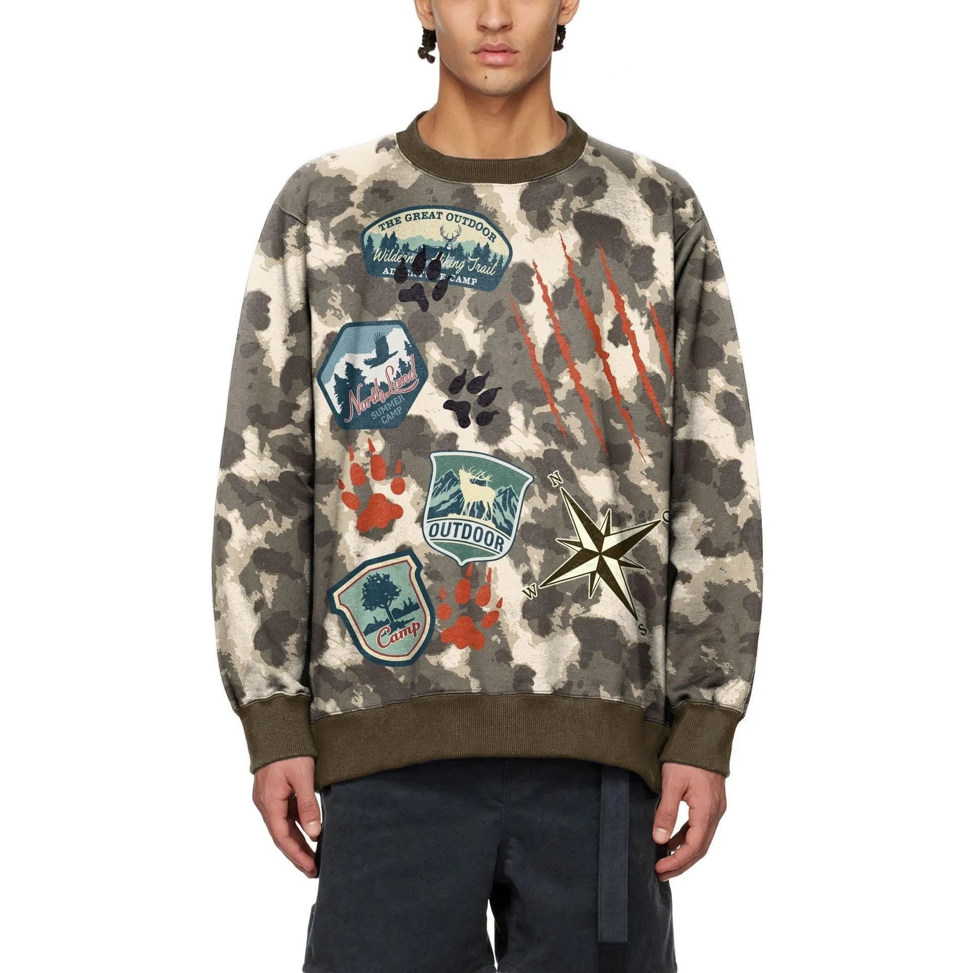 Camo Chic Digital Print Round Neck Sweater - Pylnam