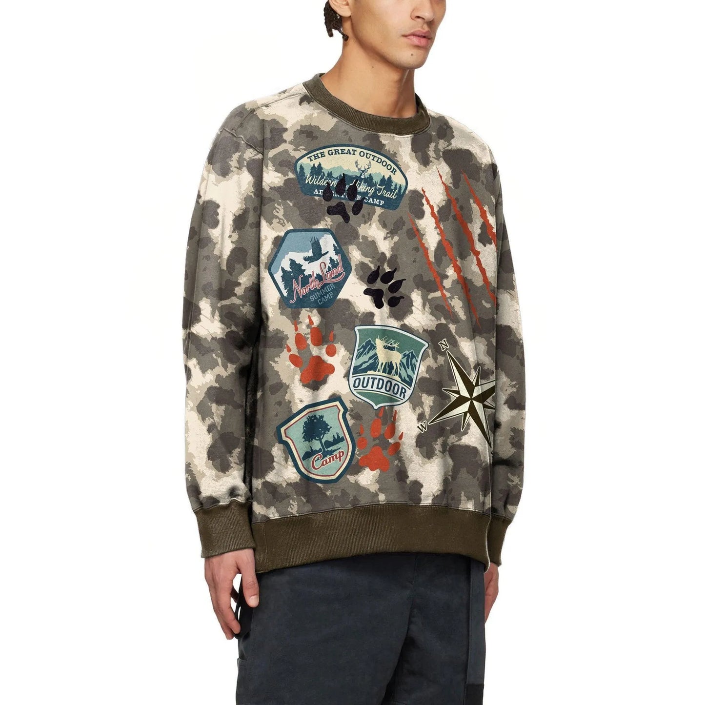 Camo Chic Digital Print Round Neck Sweater - Pylnam