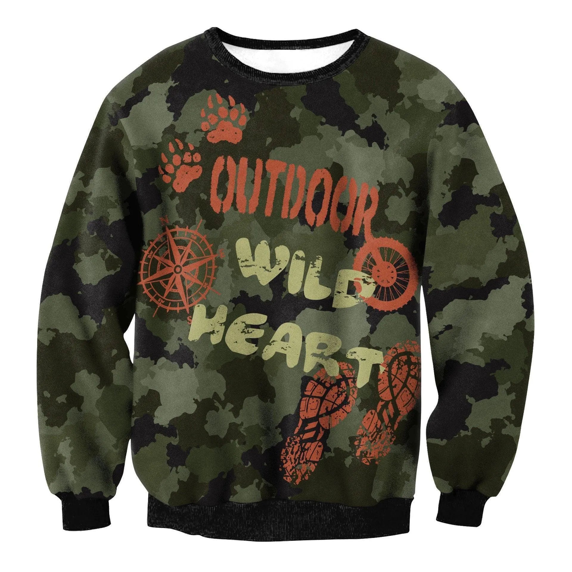 Camo Chic Digital Print Round Neck Sweater - Pylnam