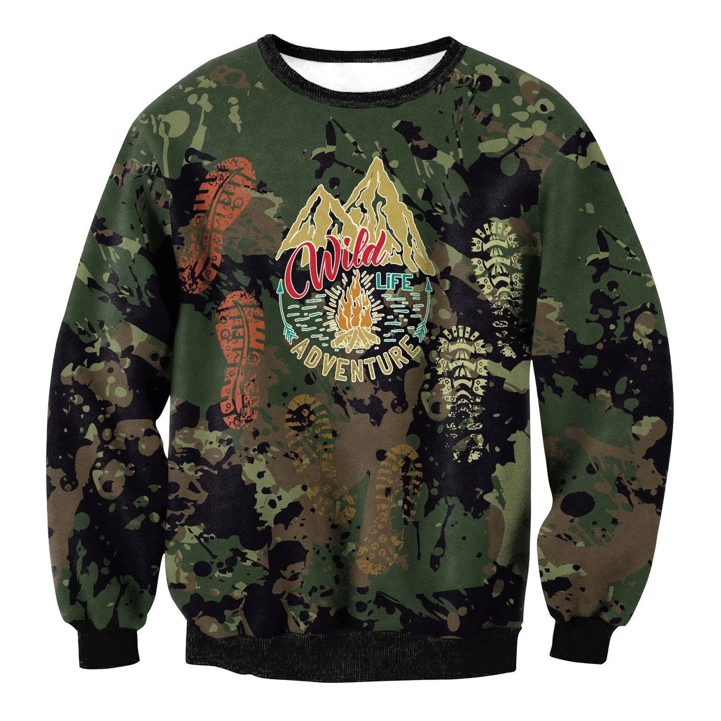 Camo Chic Digital Print Round Neck Sweater - Pylnam