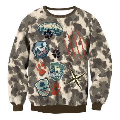 Camo Chic Digital Print Round Neck Sweater - Pylnam