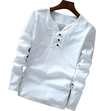 Cotton Long Sleeve T-shirt with Three Button Detail - Pylnam