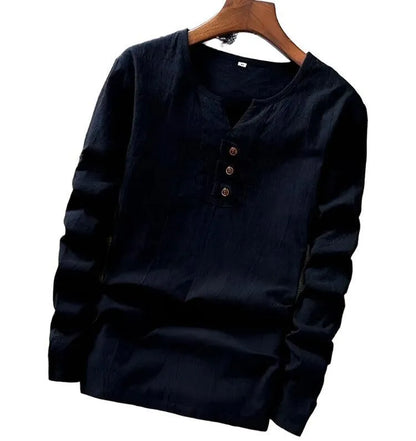 Cotton Long Sleeve T-shirt with Three Button Detail - Pylnam