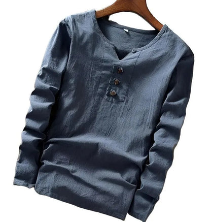 Cotton Long Sleeve T-shirt with Three Button Detail - Pylnam