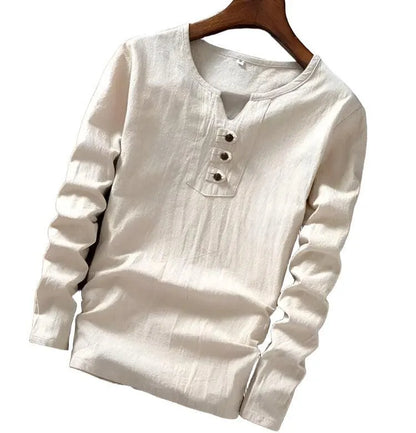 Cotton Long Sleeve T-shirt with Three Button Detail - Pylnam