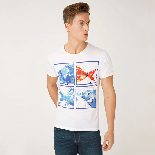 Aquatic Bliss Crew Neck T-Shirt for Stylish Comfort