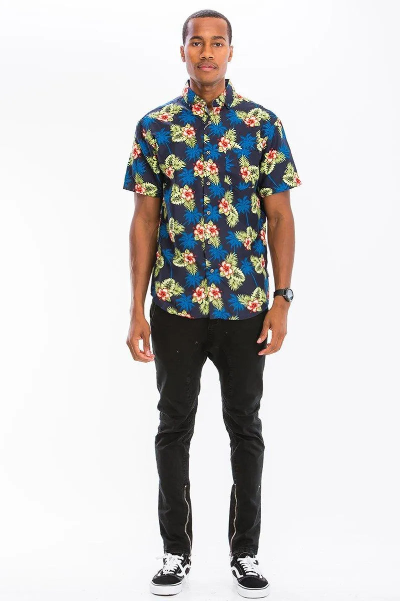 Floral Paradise Short Sleeve Button Down Shirt - Pylnam