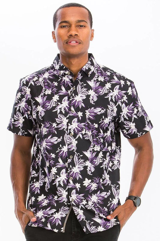 Indigo Floral Elegance Button-Up Shirt - Pylnam