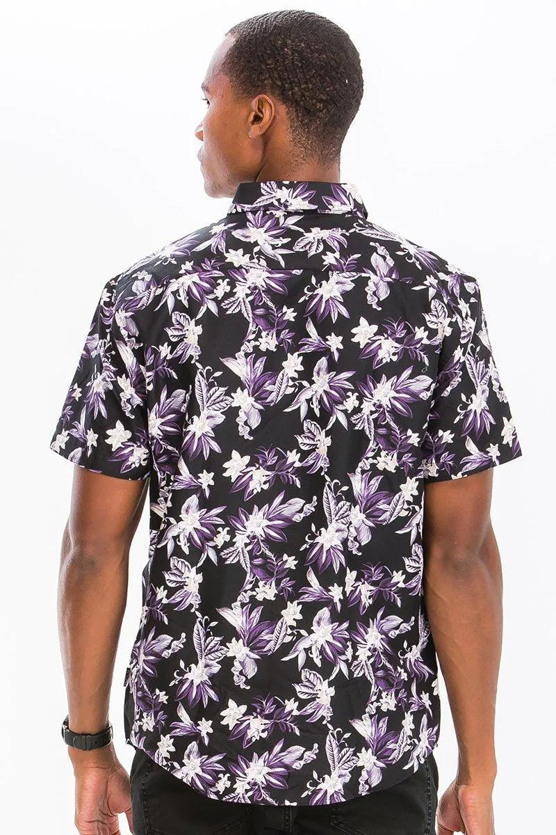 Indigo Floral Elegance Button-Up Shirt - Pylnam