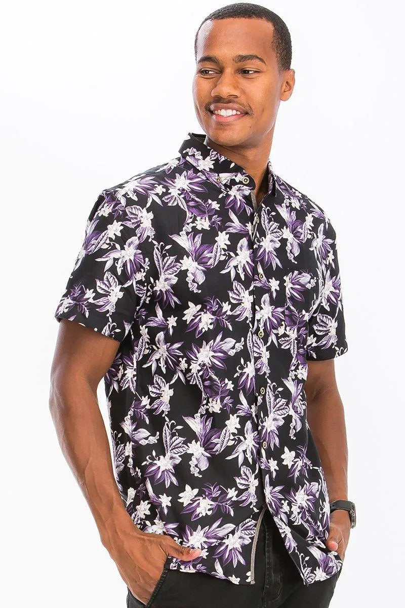 Indigo Floral Elegance Button-Up Shirt - Pylnam