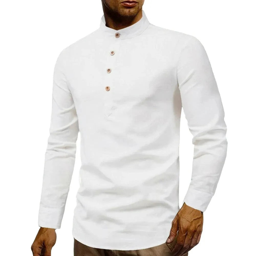 Luxe Linen Stand Collar Shirt - Pylnam