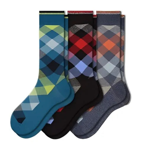 Luxurious 3 Pair Argyle Combed Cotton Crew Socks - Pylnam