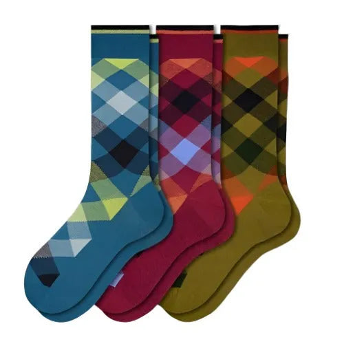 Luxurious 3 Pair Argyle Combed Cotton Crew Socks - Pylnam