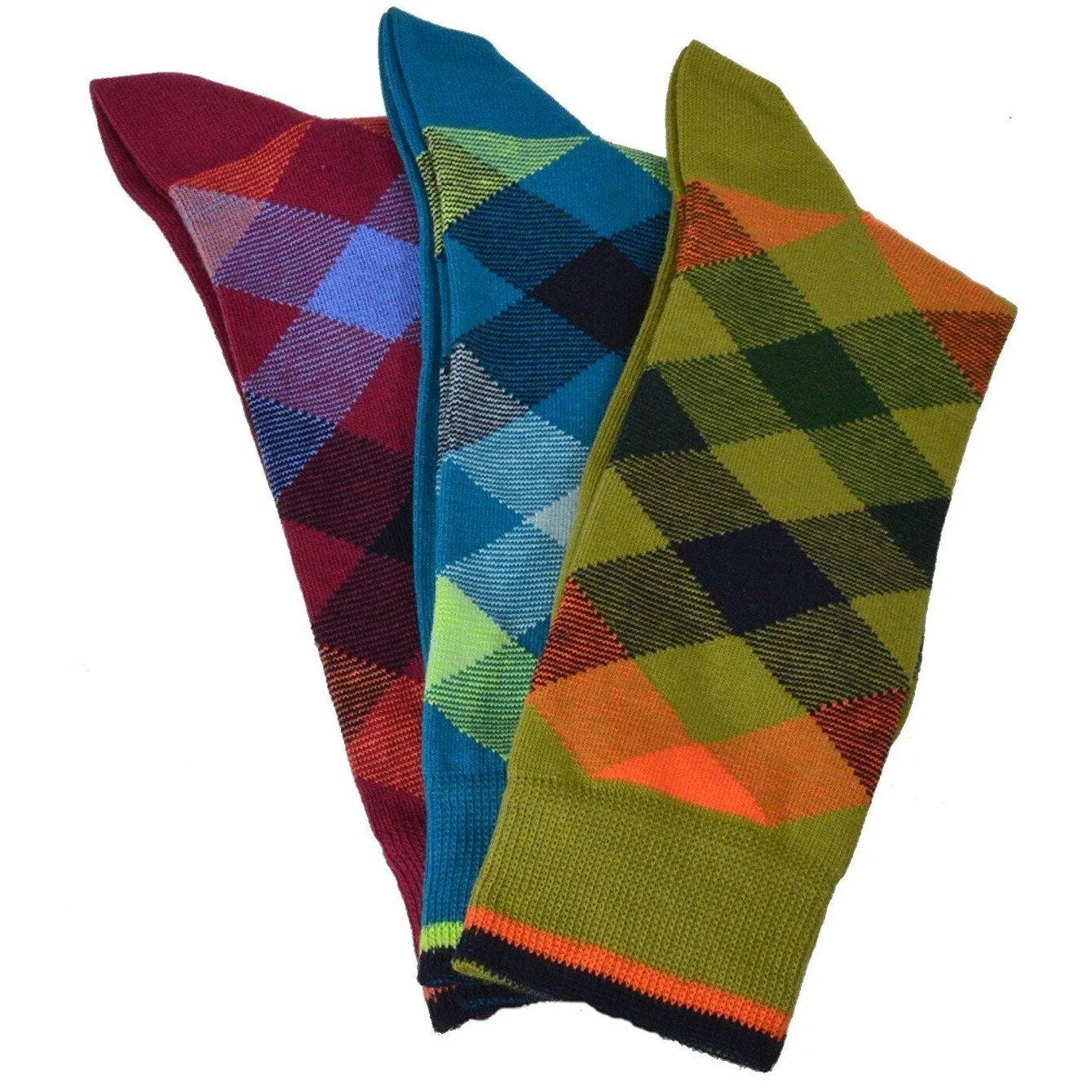 Luxurious 3 Pair Argyle Combed Cotton Crew Socks - Pylnam