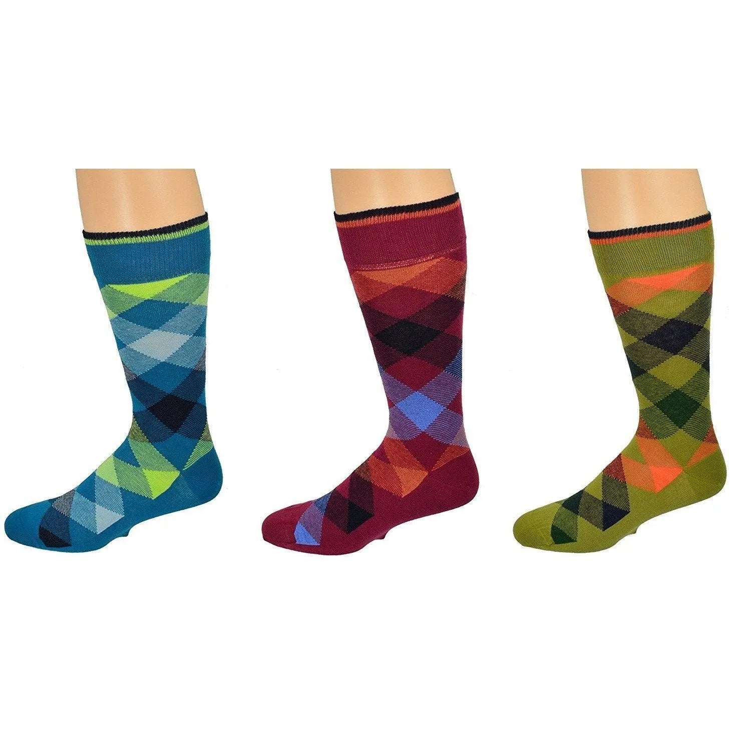 Luxurious 3 Pair Argyle Combed Cotton Crew Socks - Pylnam