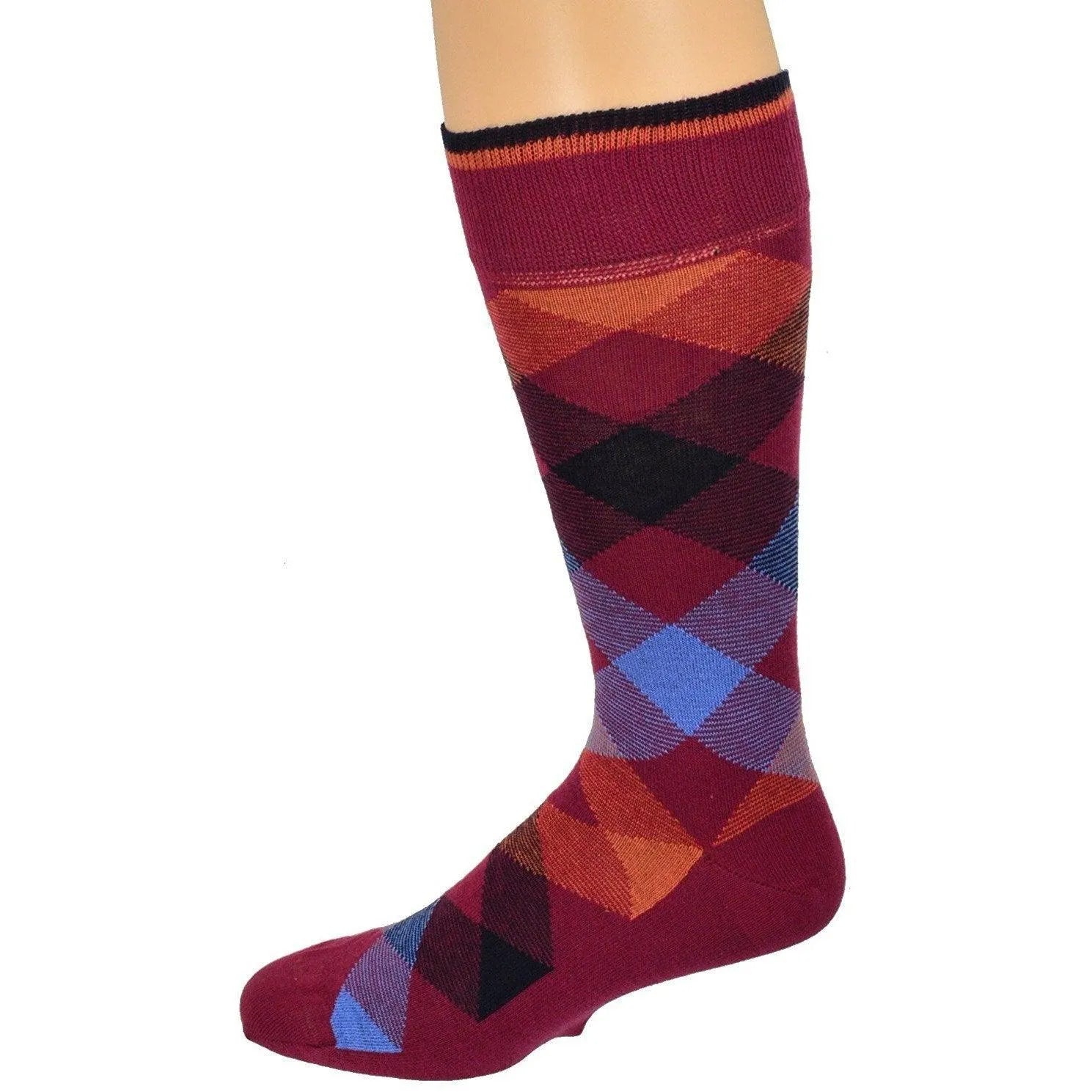 Luxurious 3 Pair Argyle Combed Cotton Crew Socks - Pylnam