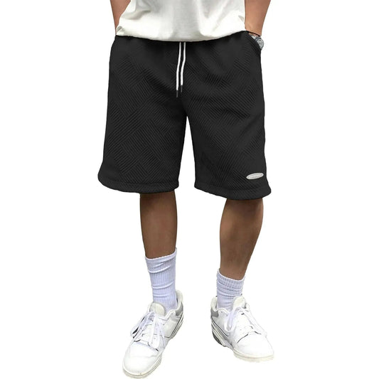 Mens Shorts Casual Beach Shorts for Men Geometric Texture Shorts Mens Golf Shorts Small Black - Pylnam