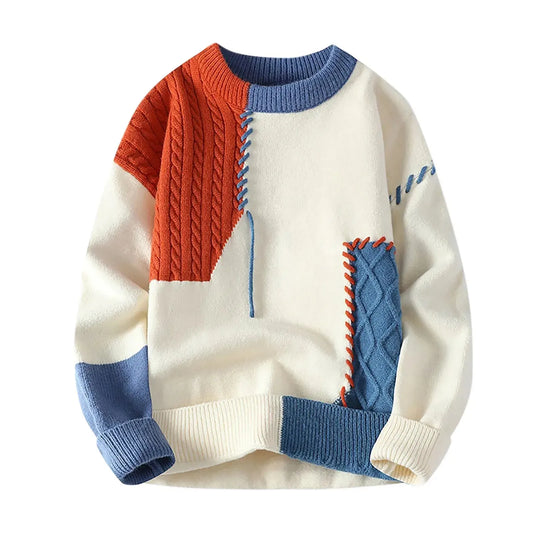 Men's Casual Color Block Knitted Sweater for Autumn and Winter - Pylnam